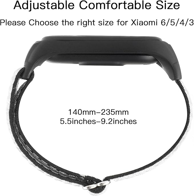 Adjustable Elastic Nylon Straps Compatible with Xiaomi Mi Band 6/Xiaomi Mi Band 5/Xiaomi Mi Band 4/Xiaomi Mi Band 3, Soft Breathable Sport Replacement Wristband for Women Men (Black White)
