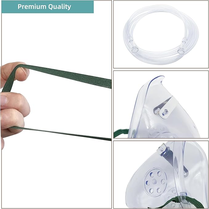3 Pack Oxygen Mask for Face Adult with 7 Ft Tube, Adult Oxygen Mask with Adjustable Elastic Strap - Adult Elongated XL,Clear