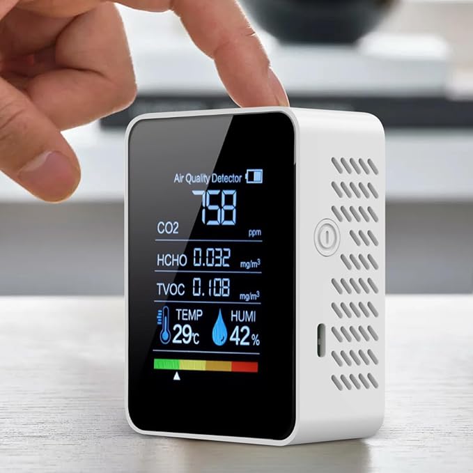 Indoor Air Quality Monitor Formaldehyde Detector Multi-Parameter Detection Real-time Monitoring Visual Data Display for Safety Detection Testing Monitoring Grow Tents Bedroom Carbon Dioxide Home