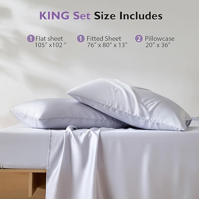 Silver Infused Bed Sheets, 10% Silver 20% Silk Cooling Sheets, Natural & Anti-Odor, Hypoallergenic Bedding for Hot Sleepers & Sensitive Skin - King Set