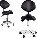 Upgrade Saddle Stool with Back Support, 400lbs Adjustable Salon with Wheels, Wide Thick Seat Padding, Ergonomic Esthetician Seat for Home Office Salon Shop Dentist Clinic, for People 5 Ft To6 Ft Tall