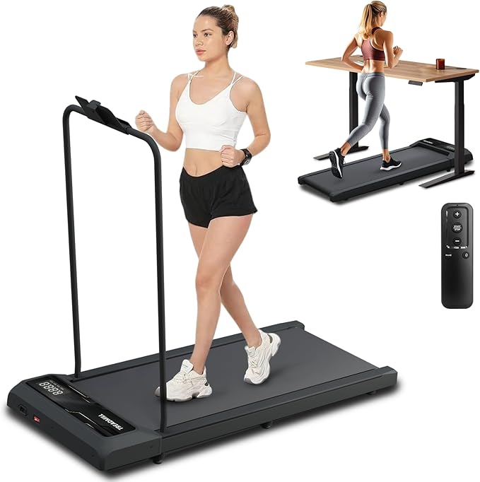 Treadmill Walking Pad with Handle, Walking Pad with 0-10% Incline, 3-in-1 Portable Under Desk Treadmill for Home Office Use, Large Screen, Remote Control, Powerful Motor