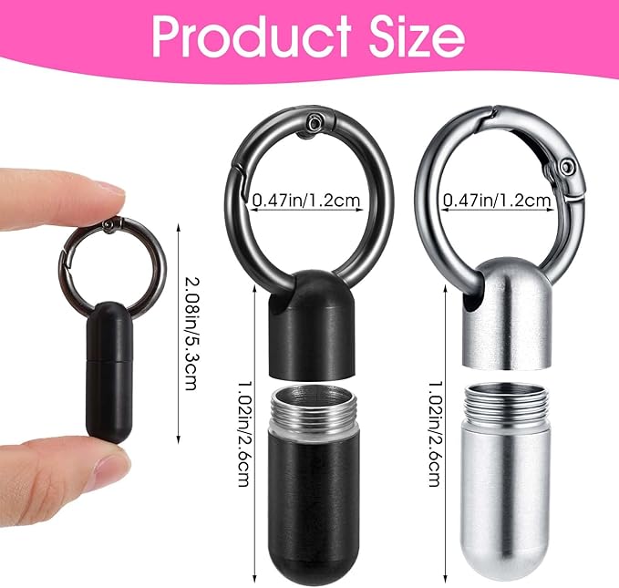 2 PCS Micro Keychain Pill Holder Small Pill Case Waterproof Medicine Organizer Tiny Pills Holder Bottle Portable Container with Keyring for Travel Outdoor Purse Pocket