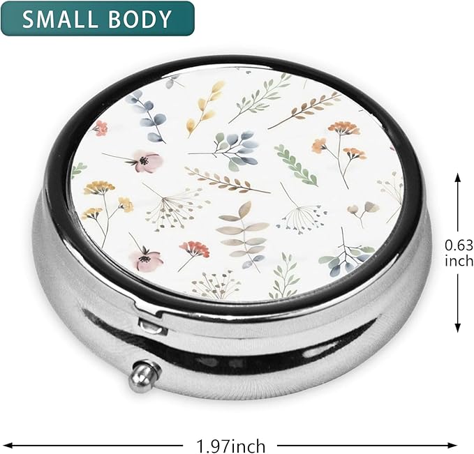 Pill Box 3 Compartment Pocket Small Pill Organizer Mini Metal Pill Holder Travel Portable for Man Woman - Cute Small Flower