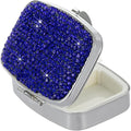 Pocket Pharmacy Bling 2 Compartment Medicine Organizer Small Cute Pill Container Travel Pill Box Case for Purse Square Vitamin Holder for Pocket(Dark Blue)