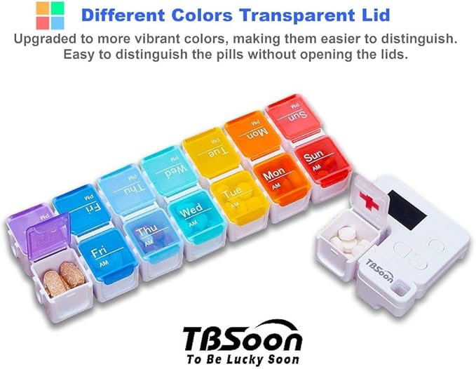 7 Day Medicine Pill Organizer, 4 Reminder Alarms, Loud Sound, 14 Large Compartments, Large Screen, Moisture-Proof, Travel Weekly/Daily Pill Box/Organizer/Case/Container/Dispenser, AM/PM 2 Times a Day