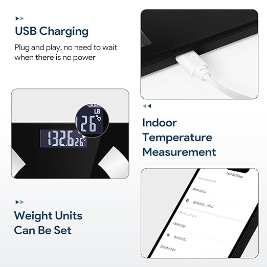 Body Fat Scale, Smart Weight Scale, Digital Bathroom Scale with Bluetooth functionality, Capable of Analyzing Body Fat, Muscle Mass, Water Content, and Bone Mass.