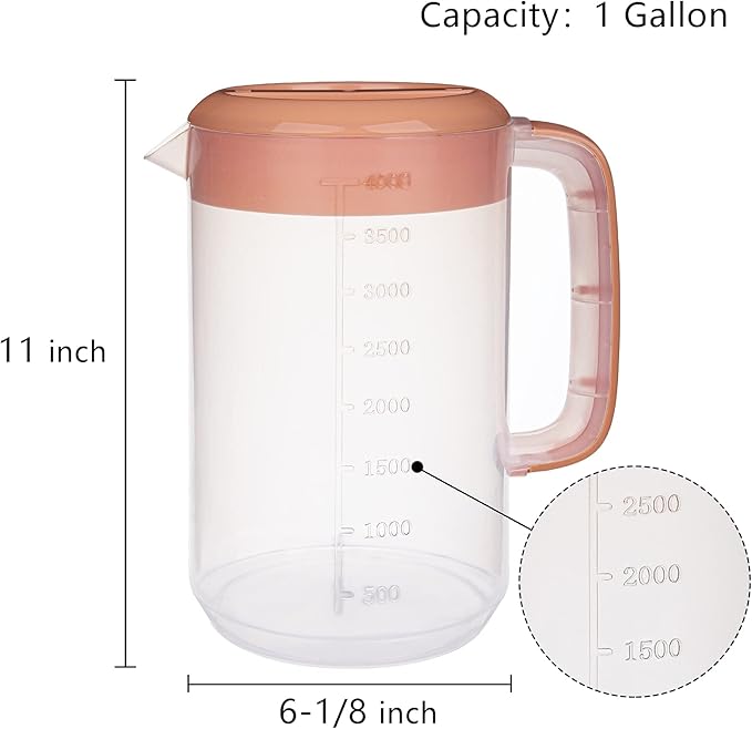 Jucoan 2 Pack 1 Gallon Plastic Pitcher with 3 Ways Lid, Large Gallon Water Ice Tea Pitcher with Handle Measurement for Party Outdoor, Freezer/Dishwasher Safe, BPA Free