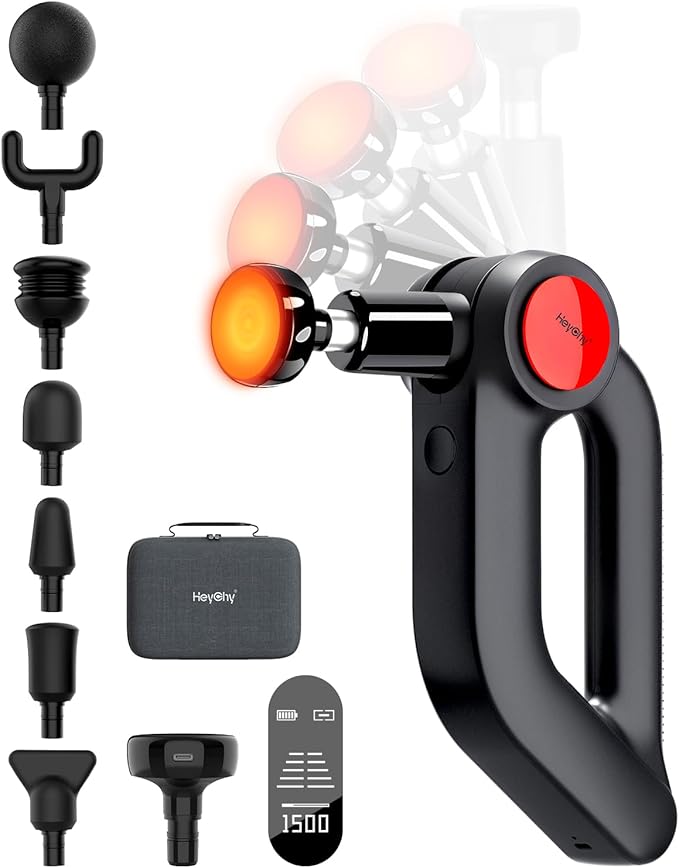 Massage Gun Deep Tissue with Heat Therapy, 12mm Amplitude Muscle Massager for Athletes, 5 Speeds & 4 Modes Massager Gun for Neck Back Shoulder Leg Pain Relief - Perfect for Men, Black