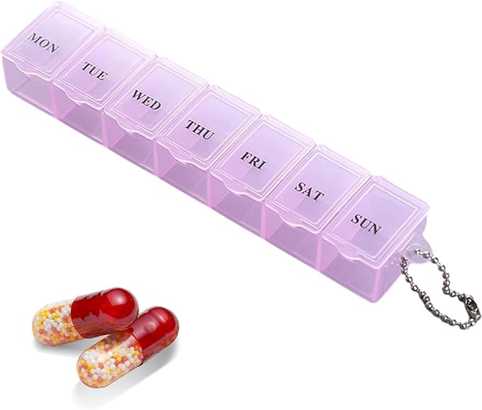 1 Pc Weekly Pill Dispenser - 7 Day Medicine Box, 7 Day Pill Holder | Pill Case Weekly, Medicine Storage Organizer, Clear Pill Organizer Box, Dustproof Pill Holder for Tablets, and Supplements (Pink)
