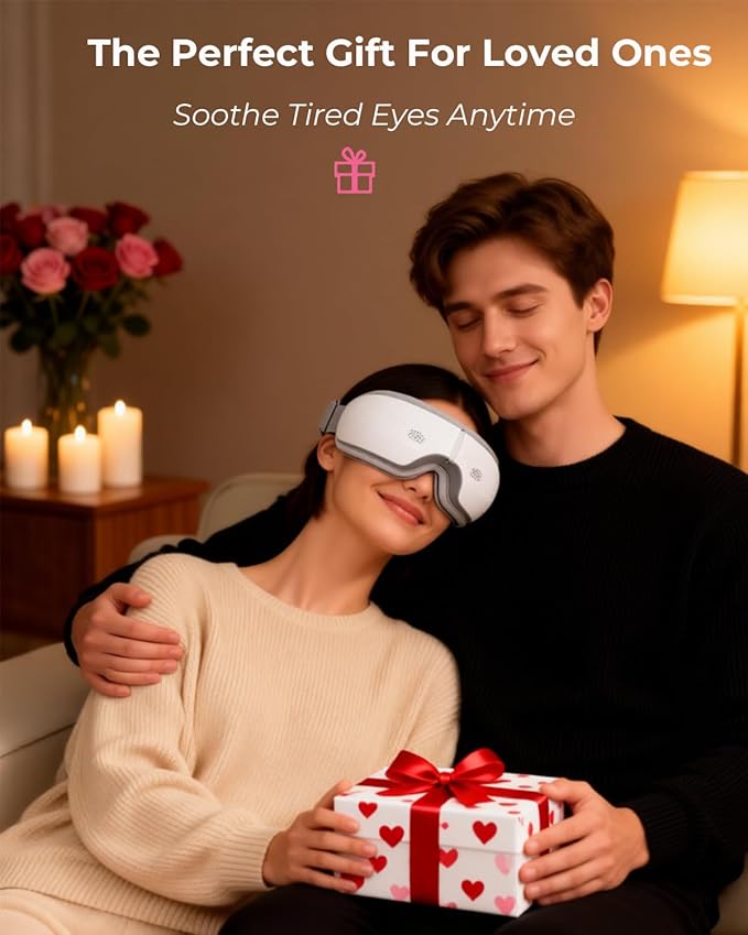 SKG Eye Massager with Heat & Music, Valentine's Day Gifts for Her Him, Foldable Sleep Mask for Migraine & Eye Strain, 5 Massage Modes for Tired Eyes Relax, Birthday Gifts for Dad, Mom, Men, Women