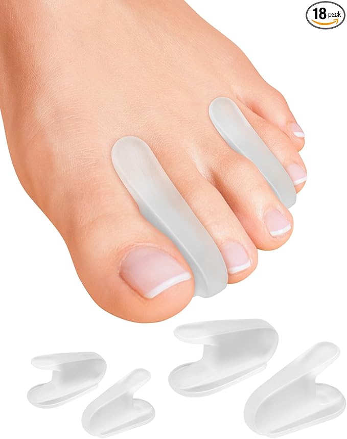 18Pcs Gel Toe Separators for Bunions, Silicone Toe Spacers Bunion Corrector for Feet Women Men Pain Relief, Soft Flared Toe Spreader Straightener for Overlapping Toes(12L+6S)