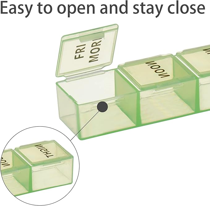 kiniza Small Weekly Pill Organizer, 3 Times a Day Travel Box with Open Design Holder Compartments Moisture-Proof Portable Friendly Case for Supplements, Vitamin, Medication