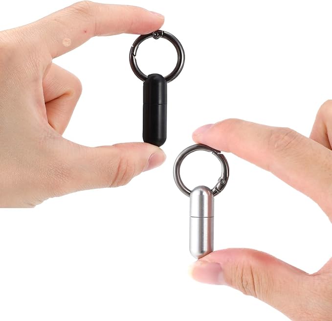 2 PCS Micro Keychain Pill Holder Small Pill Case Waterproof Medicine Organizer Tiny Pills Holder Bottle Portable Container with Keyring for Travel Outdoor Purse Pocket