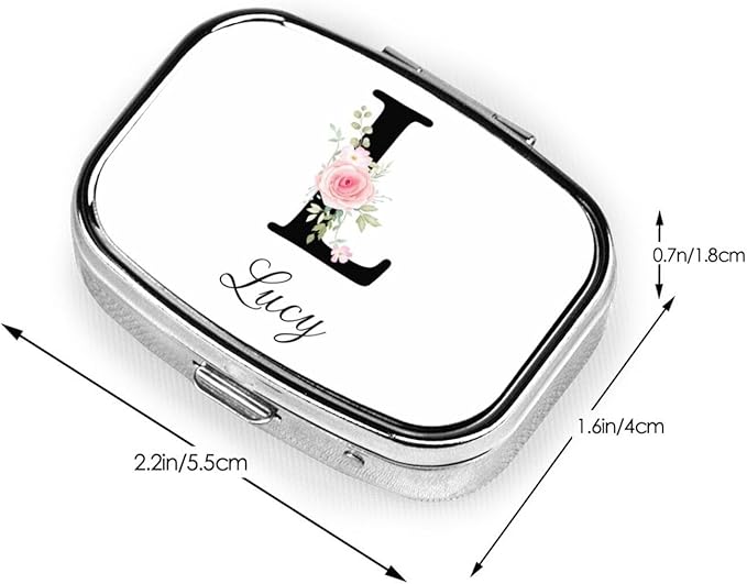 Custom Pill Box Personalized Square Small Pill Case with Mirror Add Your Photo Text Logo Name Decorative 2 Compartment Portable Metal Medicine Container Vitamin Organizer for Pocket Purse Travel (L)