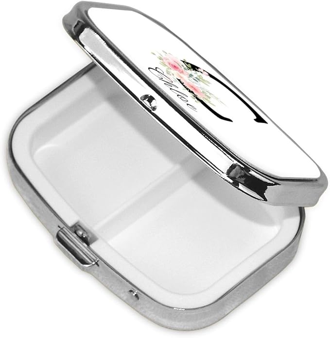 Custom Pill Box Personalized Square Small Pill Case with Mirror Add Your Photo Text Logo Name Decorative 2 Compartment Portable Metal Medicine Container Vitamin Organizer for Pocket Purse Travel (C)