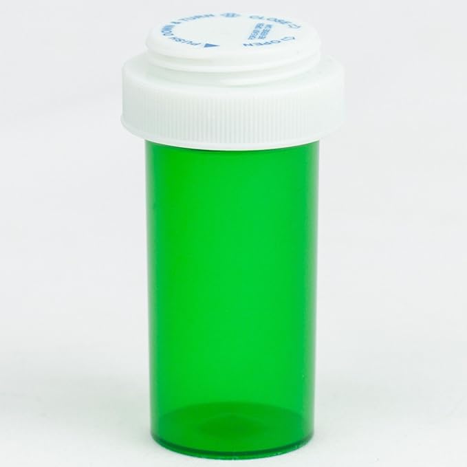 Five Star Supplies Plastic Pill Bottles - Reversible Cap Easy Open & Child Resistant - Pill Container Prescription Vial - Easy Open/Push N Turn (Green, 13 DRAM 275 ct.)