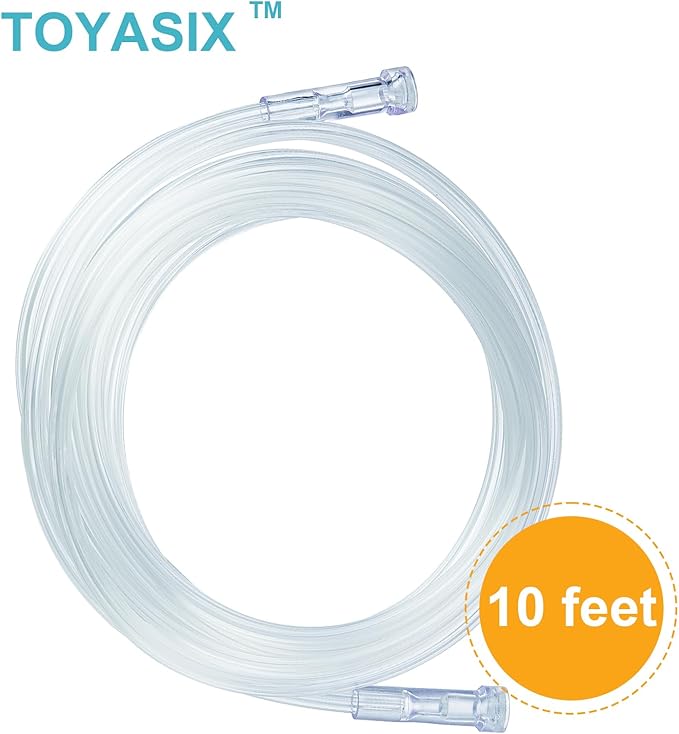 Oxygen Supply Tubing - Premium Crush-Resistant with Curved Prongs, High Flow Oxygen Tubing for Oxygen Concentrator Machine, Nebulizer Tubing & Oxygen Therapy - 10 FEET 6 Pack