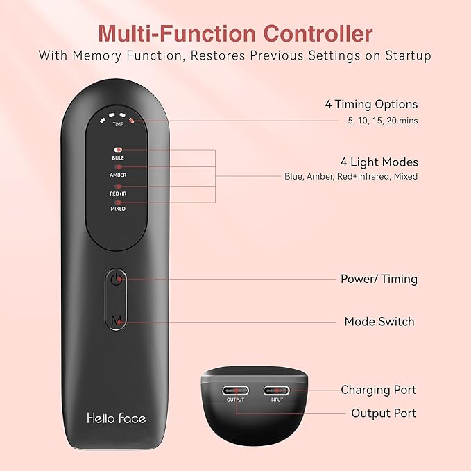 Red Light Therapy for Face, 4 Modes Portable Red Light Therapy for Face, 3000mAh Rechargeable Remote, 850nm Infrared & Red Light Masks, 280 LEDs, Timing Function, at Home & Travel