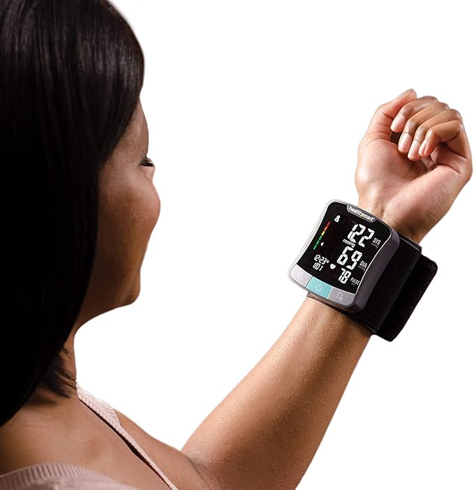 HealthSmart Digital Premium Wrist Blood Pressure Monitor with Cuff That Measures Pulse Heartbeat and High or Low BP, 120 Reading Memory Stores Up to 60 Readings for 2 Users