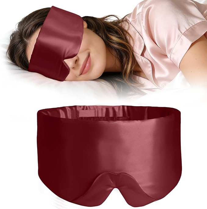 ZIMASILK 100% 22 Momme Mulberry Silk Sleep Mask - Full Silk Filled, Ultra-Soft & Breathable, Face-Hugging Blackout Eye Cover for Sleeping (Burgundy)