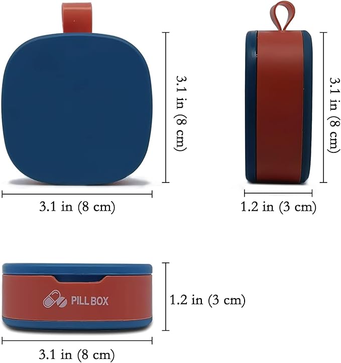 2PCS Pill Box 4 Times a Day Daily Pill Container Portable Pill Holder for Purse Compact Medicine Pill Organizer Vitamin Case Ideal for Travel (Blue+Pink)