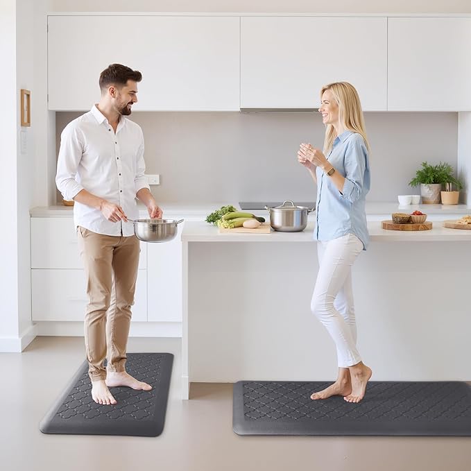 4/5 Inch Thick Anti-Fatigue Kitchen Mat Water Resistant Non-Slip Kitchen Floor Mat Ergonomic Comfort Standing Mat for Home Kitchen Office Laundry 17.3"x 47" Grey