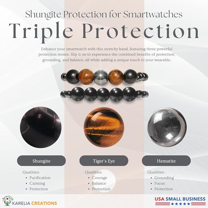 Shungite Smart Watch Band Bling Decor Charm | Compatible with Apple iWatch Galaxy Oculus | 38mm 40mm 41mm 42mm 44mm 45mm 49mm | Smartwatch Protection