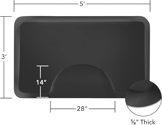Saloniture 3 ft. x 5 ft. Salon & Barber Shop Chair Anti-Fatigue Floor Mat - Black Rectangle - 5/8 in. Thick