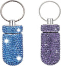 2 Pcs Pill Holder Keychain, Bling Aluminum Medicine Holder Pill Container Mini Size Waterproof and Light Weight Portable Pill Bottle Case (Light Blue+Purple)