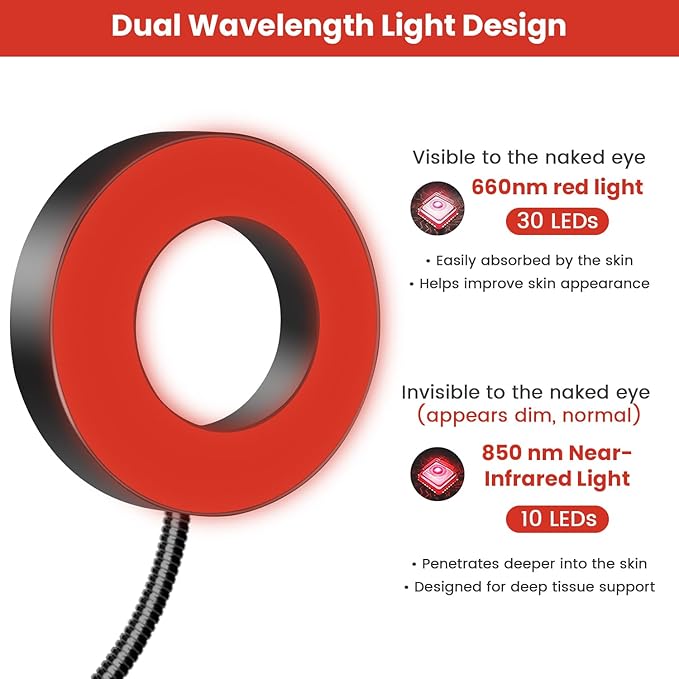 Wolezek Red Light Therapy Lamp for Body and Face, 40 LED Clip on Red Infrared Light Therapy Device with Timer, 5-Level Brightness, 660nm & 850nm Dual Wavelength for Skin Muscle, Home Use, 1-Head