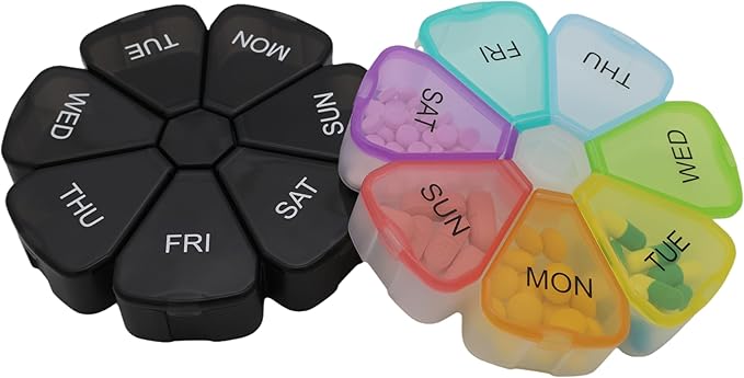 7 Day Weekly Pill Round Organizer, ShysTech Large Pill Case Pill Box 1 Time A Day for Pills/Medication/Supplements/Vitamin (Multi-Color)