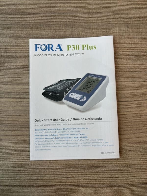 Fora P30 Plus Blood Pressure Monitoring System. Made in Taiwan, IRB & Smart Averaging Technology. Adjustable Cuff That Fits Arms 9.4-16.9 inches (24-43 cm) in Circumference.