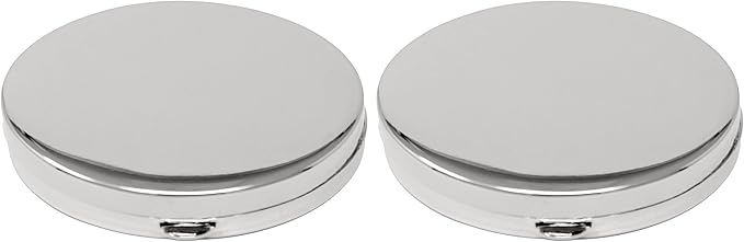 Set of 2 Oval-Shaped Pocket Purse Pill Box & Organizer with Dual Compartments (Silver Flat Top)