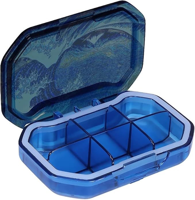 This Portable Starry Wave Pattern 6-Compartment Pillbox Can Be Placed in A Pocket Or Wallet to Store Vitamins, Medicines Fish Oil Health Supplements Other Medications.