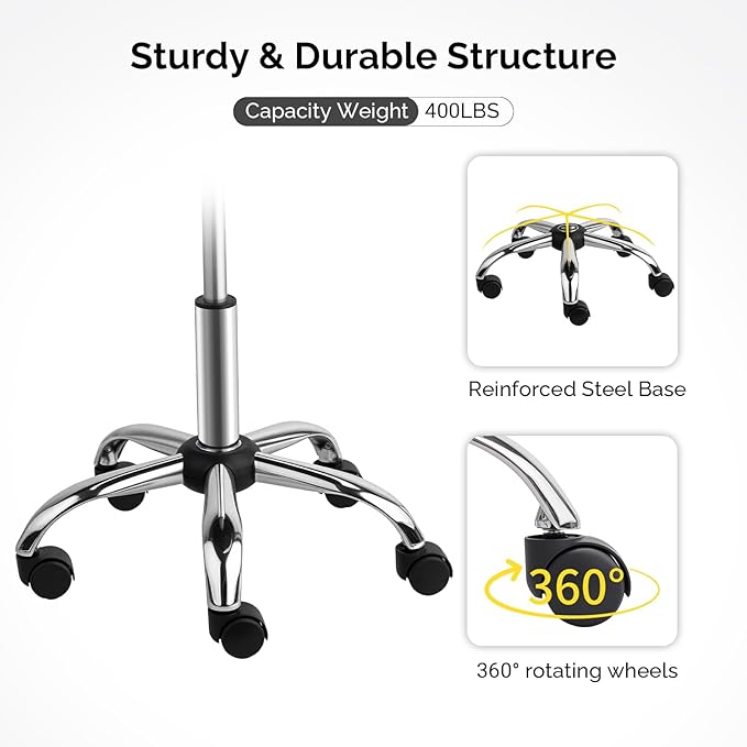 OmySalon Adjustable Saddle Stool with Footrest, Hydraulic Rolling Salon Chair, 360° Swivel Wheels Ergonomic Stool for Hair Stylists, Tattoo Artists, Office, Spa, Massage, Dental (Grey)