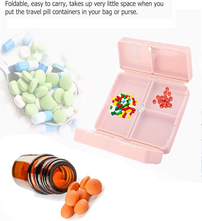 Travel Pill Case for Purse, 7 Compartments Portable Travel Pill Box, Pill Organizer with Unique Magnetic Design Portable Pill Organizer Portables Pocket Pill Box Dispenser Pill Holders for Traveling