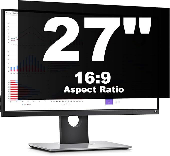 27 Inch Computer Privacy Screen Protector for 16:9 Widescreen Monitors-Anti-Glare & Blue Light Filter,Anti-Spy Film,Reduces Eye Strain (Fits Most Desktop Screens)