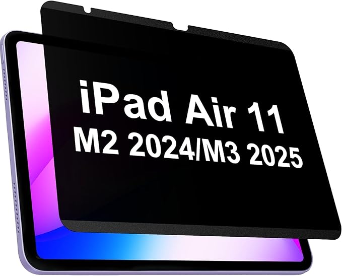 IPROKKO Magnetic Privacy Screen Protector Compatible With iPad Air 11 Inch M4 M3 M2 (2026 2025 2024, 8th 7th 6th), Removable Anti Blue Light Glare Spy Private Filter Black Security Screen Cover for School Office Cafe