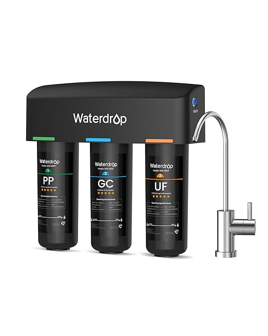 Waterdrop TSB-UF 0.01 μm Ultra Filtration Under Sink Water Filter System, 9 Layer Under Sink Water Filtration System, Reduces Chlorine, Fluoride, Taste and Odor, with A Separate Faucet, Quick Change
