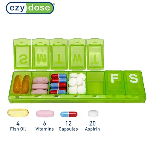EZY DOSE Weekly (7-Day) Pill Planner, Medicine Case, Vitamin Organizer Box, Large Locking Compartments to Secure Prescription Medication and Prevent Accidental Spilling, Green