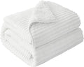 Sherpa Fleece Adult Weighted Blankets 20lbs with Ribbed Stripes, Dual Sided Fuzzy Warm Blanket for Couch Bed Sofa, Heavy Thick Blankets with Ceramic Beads Great for Sleep, White, 60" x 80"