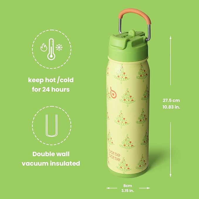 BOTTLE BOTTLE 24oz Insulated Water Bottle Stainless Steel Sport Water Bottle with Straw and Adjustable Lid Daily Pill Organizer