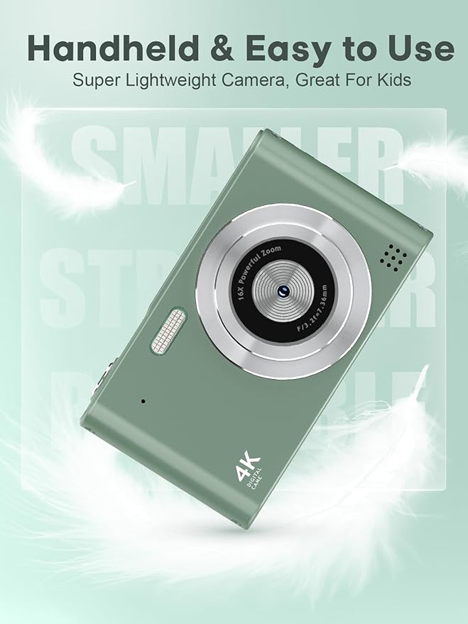 Digital Camera - 1080P Vlog Camera, 44MP Compact, 16X Zoom, Anti-Shake, Green Gift for Kids