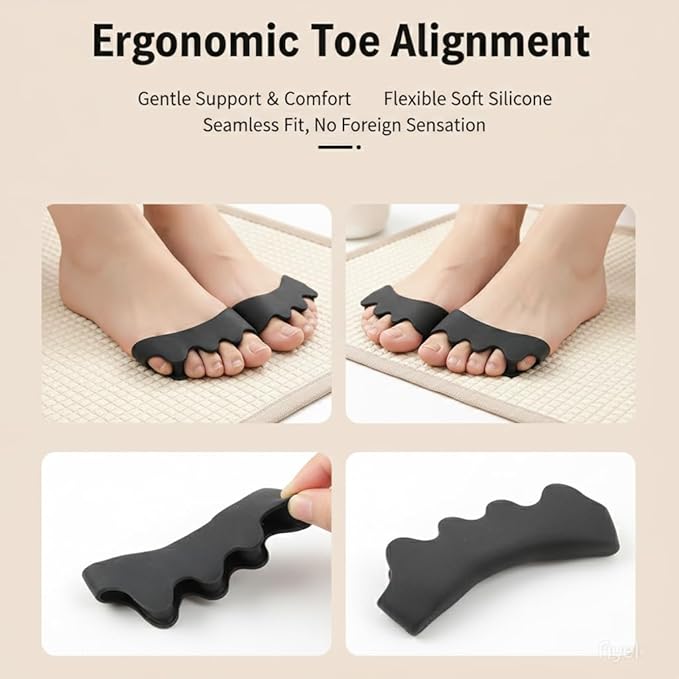Toe Separators for Functional Fitness Athletes - Toe Straighteners for Foot Pain Relief and Plantar Fasciitis - Fix Feet - Fix Toes - Fix Bunions - Toe Spacers for Crossfit Black-A