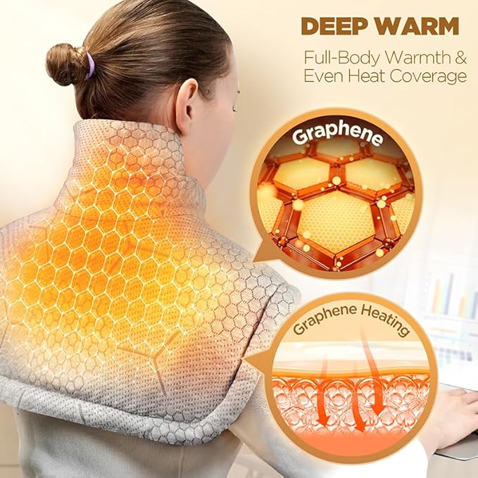Graphene Heating Pad for Neck Shoulders Back, Weighted Electric Pad, 3X Deep Heating & Soft Flannel, 6 Heat Settings, 4 Timer Options, Machine Washable, 22"x18", Gifts for Women Men Mom Dad