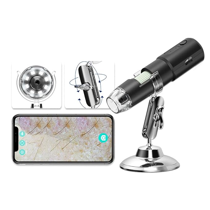 Wireless Skin Analyzer Machine Dermatoscope Scalp/Skin/Hair follicle Detection Testing Analysis Magnifier UV Skin Analyzer Professional 1000X Facial Skin Detector Digital Microscope