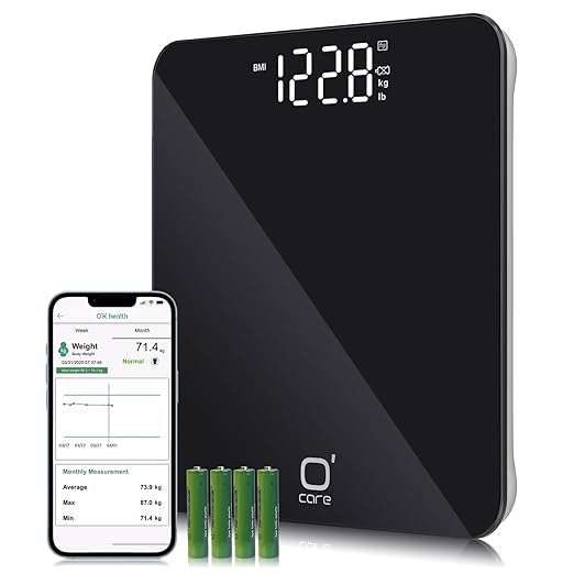 O'CARE Smart Scale for Body Weight and BMI Weighing,High Accuracy Digital Bathroom Scale with LED Large Display,Smart APP Sync Weight Scale 440lb (Black)