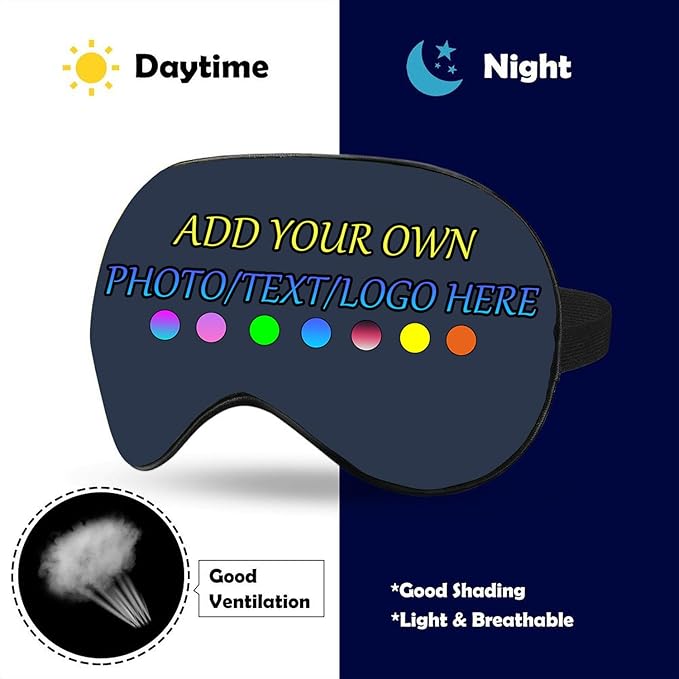 Personalized Eye Mask, Custom Eyeshade Blindfold Add Your Design Image Text Customized Eye Cover with Adjustable Strap for Sleeping Travel Work Naps Blocks Light, Dark Grey Blue