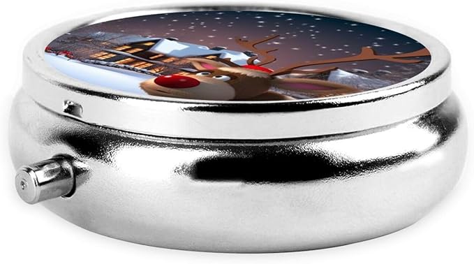 Small Pill Box 3 Compartment Christmas Pill Box for Pocket or Purse Decorative Metal Pill Organizer Portable Travel Pillbox Round Medicine Vitamin Holder Unique Gift